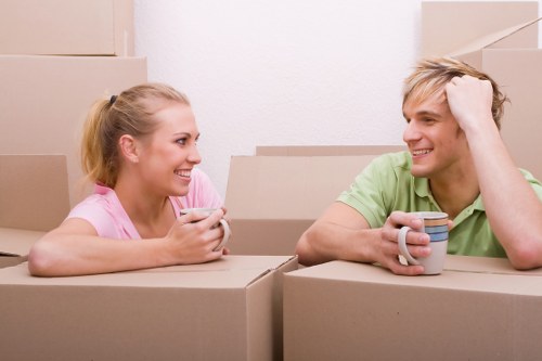 Packed boxes and furniture ready for transport in central London