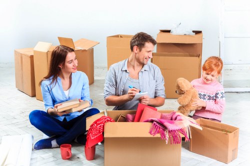 Packed household boxes ready for a Mayfair home move