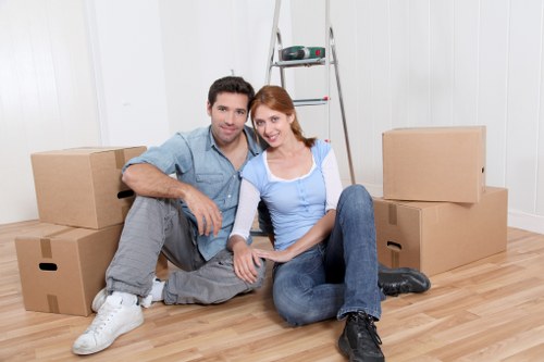 Office furniture and boxes prepared for relocation